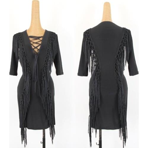 Latin Dance Dress Lady Sexy V-Neck Tassel Adults Performance Clothing Tango Salsa Cha Cha Samba Rumba Dancewear Women DNV12673