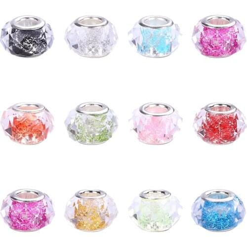 10 Pcs Cut Faceted Glass Crystal Glitter Large Hole Beads Charms Fit Pandora Bracelet Snake Chain Spacer Charms Women Jewelry