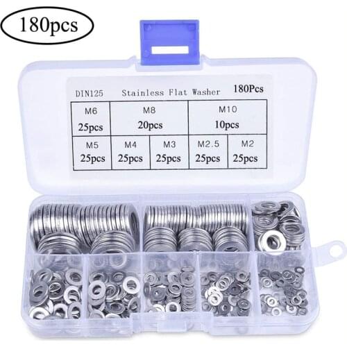 180pcs Stainless Steel Sealing Solid Gasket Washer M2 M2.5 M3 M4 M5 M6 M8 M10 Sump Plug Oil For General Repair Seal Ring Set