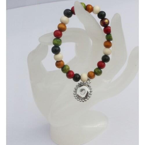 2PCS Nice Colorful 8mm Wooden Beads Adjustable Bracelets Diy Snap Button Bracelets 12mm Metal Button Charm Snap Jewelry