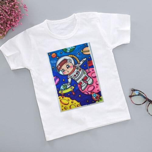 2020 Latest T-shirt Kids Astronaut Space Balloon Painted Girl Tshirt Children Summer Fashion Shirt Kids Short Sleeve Funny Cute