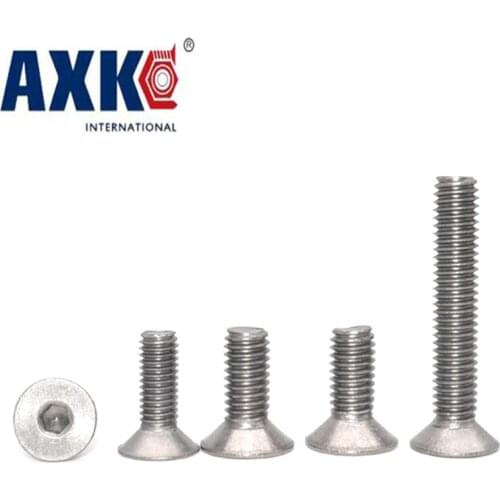 Axk 100pcs/lot Din7991 M2*3/4/5/6/8/10/12/14/16/20 Stainless Steel 304 Hex Hexagon Socket Flat Countersunk Head Machine Screw