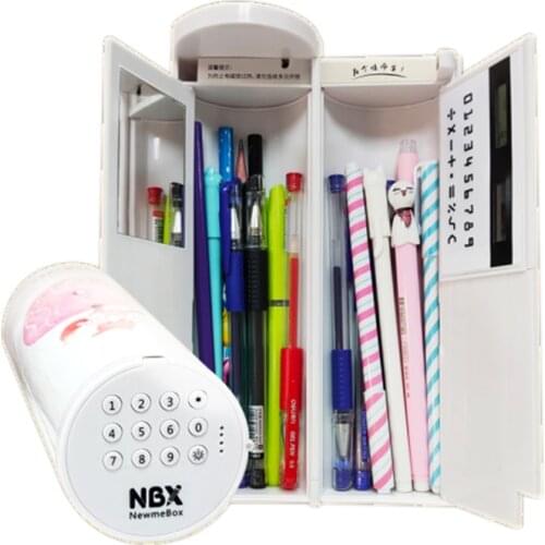 Password Pencil Case Calculator Solar Erasable Mirror USB Charging High Capacity Pen Boxes School Supplies Stationery Boys Girls
