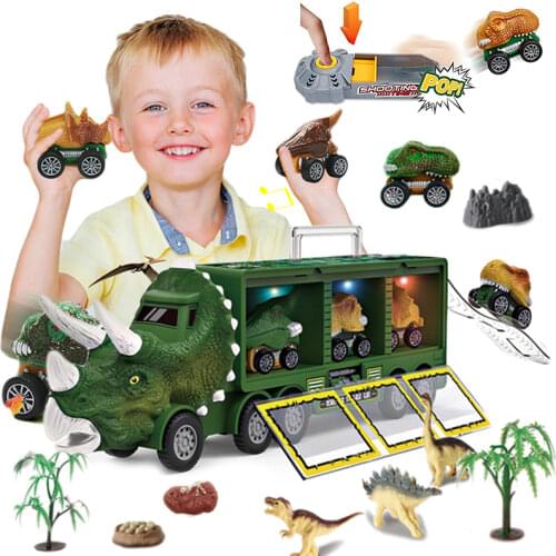 Dinosaur Transport Truck Pull Back Dino Car Vehicle Container Storage Model Lighting Music Kids Toys Boys Children Birthday Gift