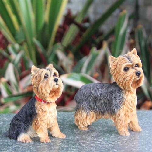 YORKSHIRE TERRIER ART SCULPTURE SIMULATED ANIMAL DOG FIGURINES MINI HANDICRAFTS RESIN CRAFT HOME DECORATION COLLECTION R4798