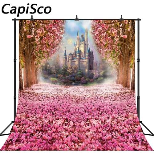 Capisco Photography Backdrop Rainbow Fairy tale Castle Pink Flowers baby shower kids Princess birthday party Photo Background