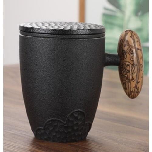 Ceramic coffee mug with lid handle tea making portable cup business office gift custom kettle