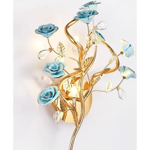 French living room ceramic wall lamp American garden flower bedroom room bedside wall lamp simple background wall lamp