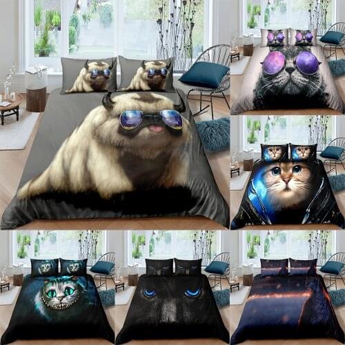 3D Printed Duvet Cover Cool Cat Bedding Set Black Bedclothes 2/3pcs Home Textiles Luxury High Quality Bedspread Queen Size