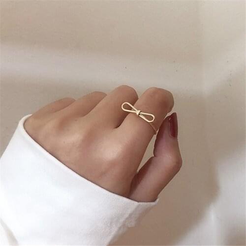 2020 Korean bow ring. Simple matte gold ring. Stylish knuckle ring. Womens index finger ring.Brass exaggerated ring