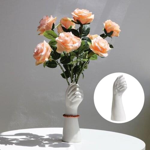 Creative Modern Hand Shape Ceramic Vase Artificial Flowers Pot Wedding Patio Decor Art Statues Dry Flower Planter Holder