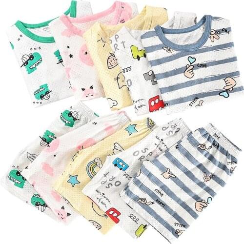 Summer Breathable Mesh Clothes For Girls Boys T-Shirt+Shorts 2pcs/set Pajamas Homewear Children Cartoon Night Suit Pyjamas Kids