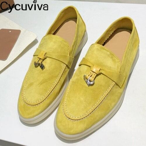 Kid Suede Women Flat Shoes Slip On Women Loafers Metal Lock Casual Ladies Shoes Women Flats Mules Summer Walk Shoes For Women