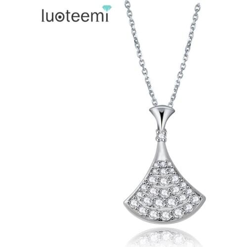 LUOTEEMI Classic Design White Gold-Color Inlay Shining Clear Zircon Triangle Necklace For Women Fashion Jewelry