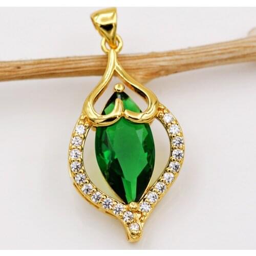 Trendy Gold Plated Red Green Oval Heart Pendant With Zirconia Copper For Women Girls Fashion Jewelry Accessories Party Wedding G