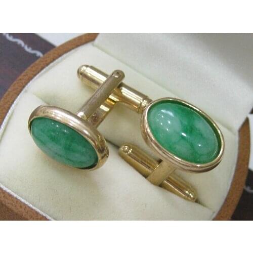 Mans noble green flat bead Cufflinks