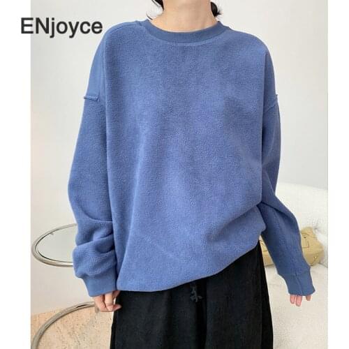 New Oversize Female Loose Thicken Hoodie Sweatshirt Autumn Women Long Clothes Fashion Korean Pullover Vintage Blue Clothes 2020