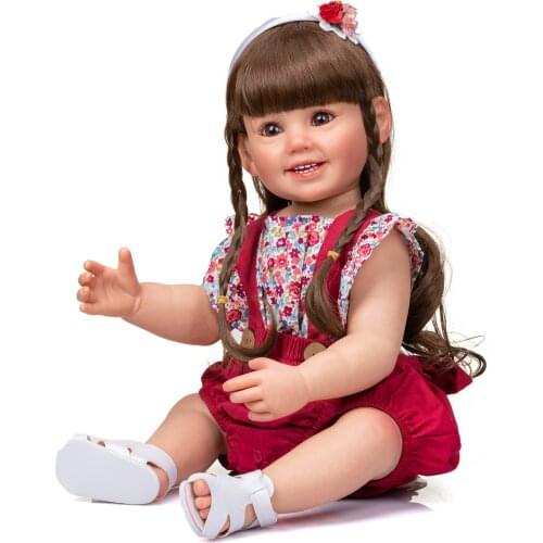 NPK 55CM Cammi Full Soft Silicone Reborn Baby Girl Doll Smile Baby Soft Touch Hand Detailed Painting multiple Layers 3D Look