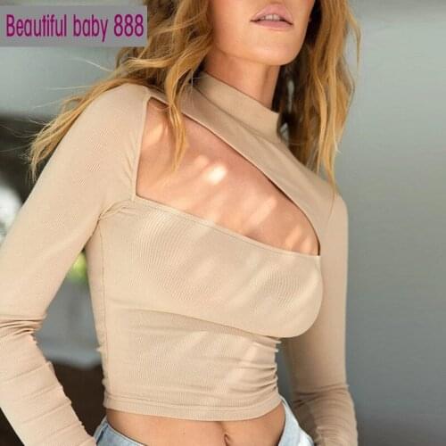 Meqeiss Autumn Popular Ribbing Knitted Hollow Out Top Womens T-shirt 2020 Solid color Long Sleeve Tops Street Casual Wear Female