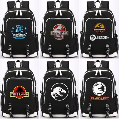Jurassic Dinosaurs USB Headphone Jack Boy Girl School bag Women Bagpack Teenagers Canvas Men Backpack Packsack