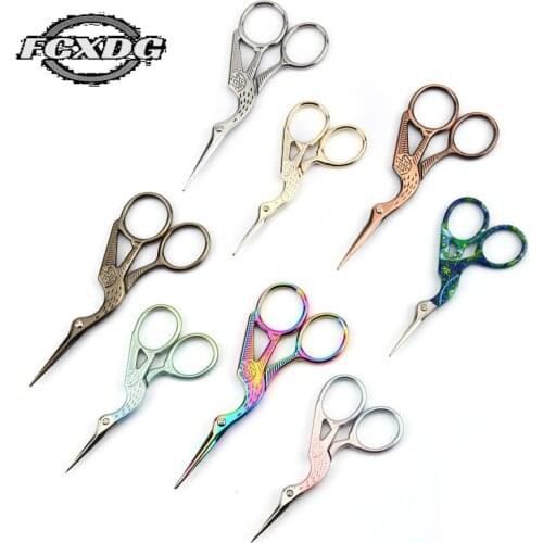Popular 2 Sizes 15 Colors Antique Pink Gold Stork Scissors for Sewing Stainless Steel Needlework Scissors Vintage Mini Scissors