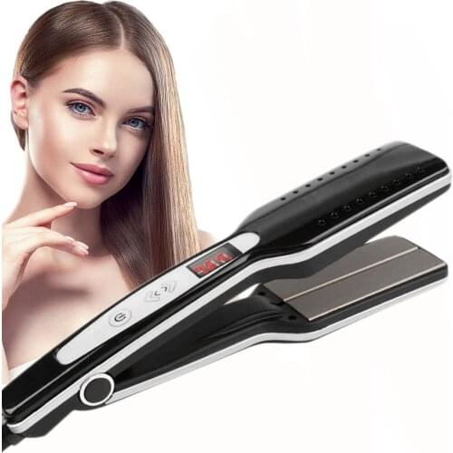Professional Hair Straightener LED Display Ceramic Wet and Dry Straightening For Women Wide Panel Steam Hair Iron Styling Tools