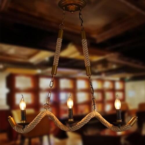 Retro Loft Decor rustic chandelier Hemp Rope Chandelier Kitchen Bar Dining room E14 bulb wave chandelier Lighting