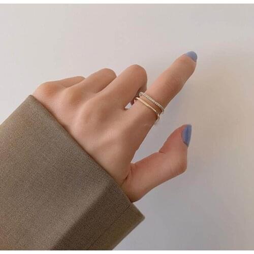 High sense of double layer female opening adjustable zircon index finger ring design sense net red light luxury ring