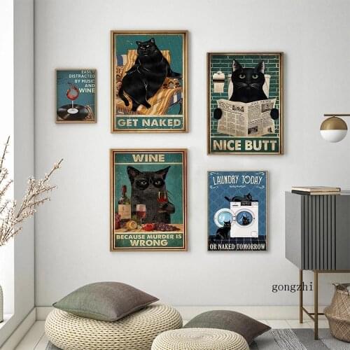 Your Butt Napkins Black Cat Poster Vintage Print Get Naked Retro Funny Laundry Bathroom Sign Wall Art Canvas Painting Home Decor