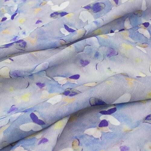 Hazy Butterfly Printing Dyeing Ramie Fabric For Dress Satin Telas Por Metro Tissus Au MÈTre Ткань Для Шитья Одежды Sewing Tecido