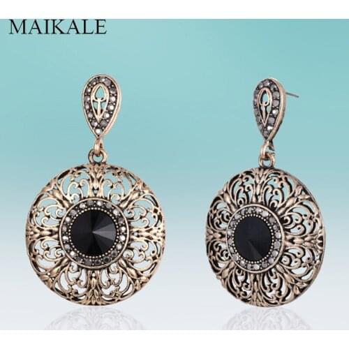 MAIKALE Vintage Zinc Alloy Hanging Big Round Hollow Rhinestone Drop Earring Jewelry For Women High Quality Classic Wholesale