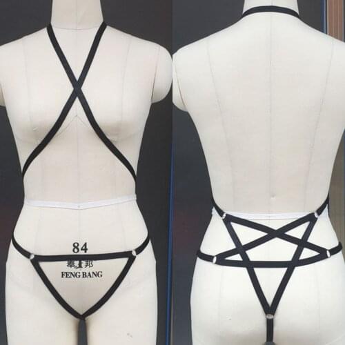 Women Exotic Apparel Harness set Gothic Harajuku sexy lingerie pentagram harness rave wear body harness halloween costumes belt