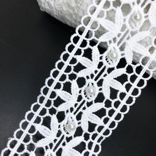 10yard 5.4cm 3d Lace Trim For Crafts Sewing Accessories Fabric Underwear With Beads Bamboo Leaf Double Sided Design Dress Deco