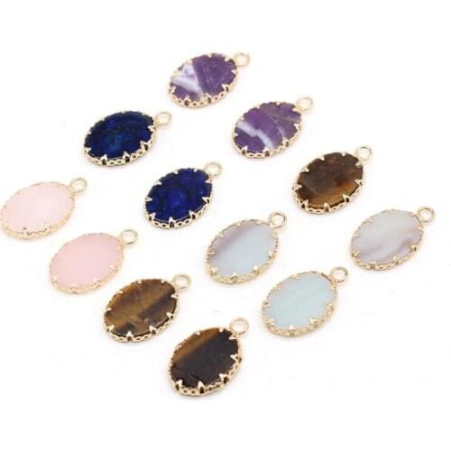 2pcs Natural Semi-precious Egg Shape Amethysts Tiger Eye Stones Pendant for Necklace Earring Jewelry Making Size 15x23mm