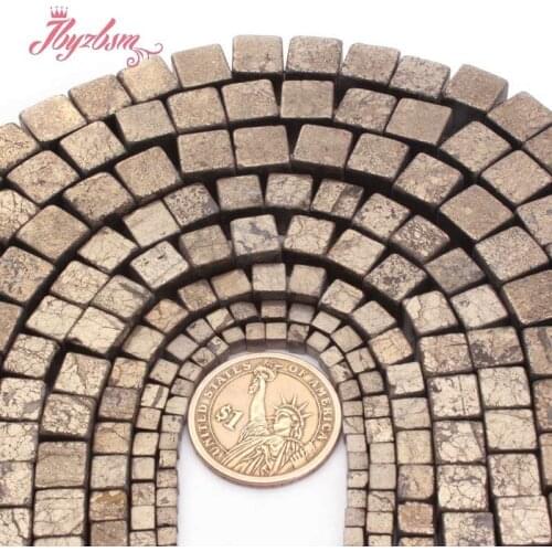 3.4.6.8.10mm Cube Smooth Silvers Gray Pyrite Beads Natural Stone Spacer Beads for DIY Women Necklace Bracelet Jewelry Making 15"