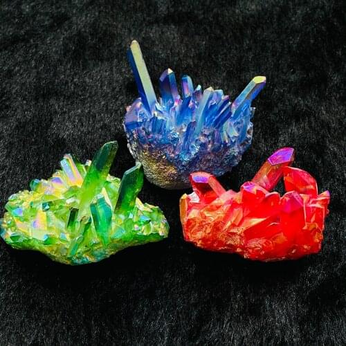 3pcs Beautiful Aura Crystal Cluster Angel Aura Titanium Quartz Crystal Stunning Rainbow Specimen Minerals Reiki Healing Chakra