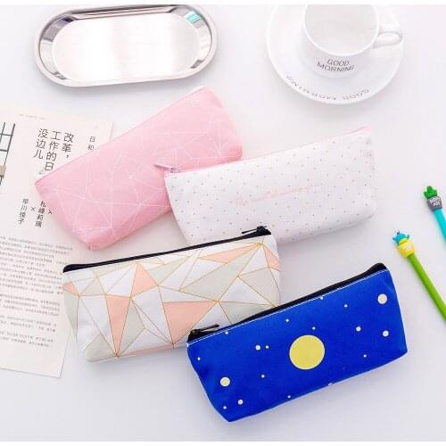 36 PCS Kawaii Canvas Pencil Zipper Bag Starry Lovely Sky Pen Case Students Stationery Pouch School Supplies Wholesale X2