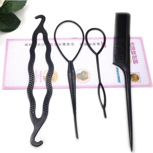 4Pcs Braid Ponytail Bun Maker Comb DIY Hairdressing Accessory Hair Styling Set
