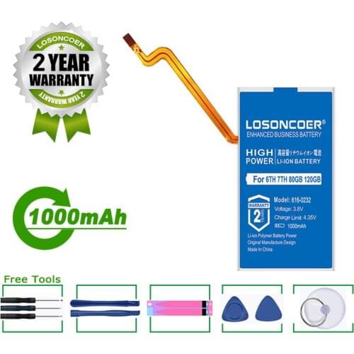 LOSONCOER Battery 1000mAh 616-0232 616-0229 For Apple ipod Classic Gen 5th 6th 7th 80GB 120GB Thin 160GB For ipod 5/5.5 Gen 30Gb