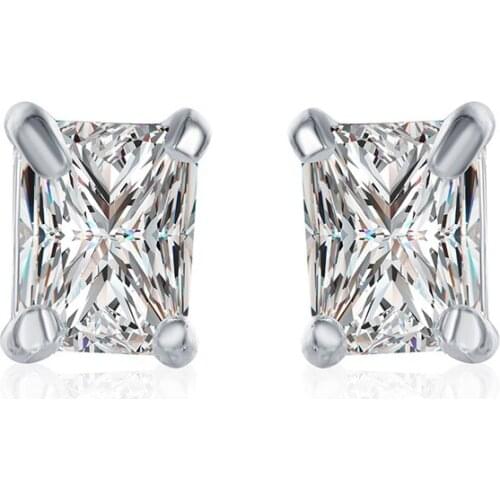 AAA Cubic Zircon Rectangle Clear Stud Earrings for Women Sliver Plated Girls Women Earring Jewelry Best Friend Gift New Fashion