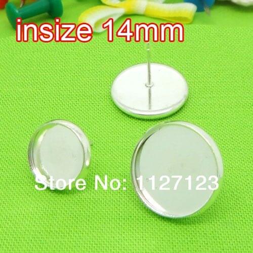 Free ship!Hotsale Silver Plated 500PCS 14mm Earring Stud Base and Blanks Post Jewelry Findings and Fittings