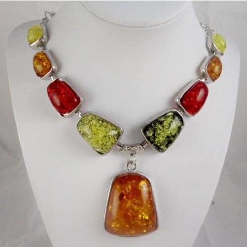 Free shipping Fashion Precious Modernist TEARDROP GOLDEN HONEY PRESSED AMBERS NECKLACE jewellery making C51