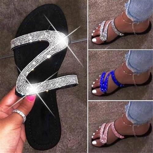 Siddons Glitter Slippers Women Summer Sandals Fashion Bling Crystal Female Flip Flops Beach Diamond Flat Shoes Outdoor Slippers