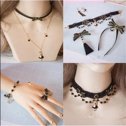 Black gold Gothic Lolita hair pin Bow Handmade necklace Hair Accessories Headwear Womens Headdress B980