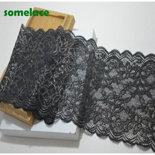 2Yds Black Gauze Fluorescence gold Thread Damask Stretch Lace Trim Elastic Lace Bridal Belt Headwear Garment Springy Lace Fabric