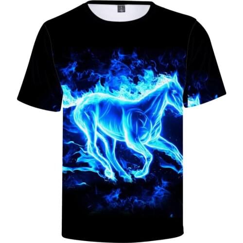 Summer Funny Blue Flame Horse 3d T Shirts Print Casual Hip Hop Men Women T-shirt Top Short Sleeve Harajuku 3D T-shirts Tee Shirt