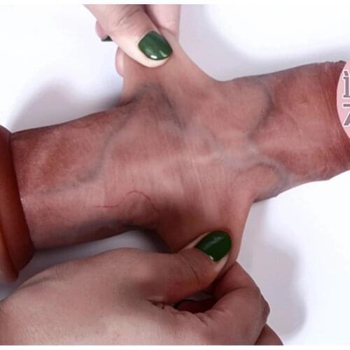 Simulation Dildo Realistic Sliding Foreskin G spot Stimulate Soft Silicone Penis Soft Huge Big Dick Suction Cup Sex Toys