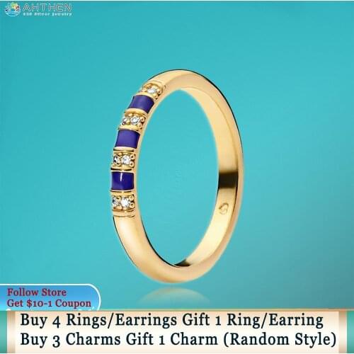 Ahthen 925 Sterling Silver Ring Blue Stripes Zircon Rings 925 Silver Women Rings Ngagement Rings Women Jewelry Making Girl Gift