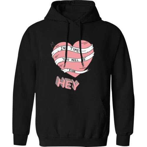 Hooded For Mens Heart Print Gey Harajuku Male Sweatshirt Vintage Hipster Standard Clothing Tops Retro 2020 Sudaderas Pullovers