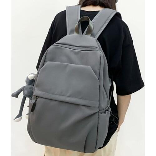 Solid Color Woman Backpack Double Shoulder Large Capacity Man Travel Rucksack A4 Book Schoolbag For Teenage Girl Boy 2021 New